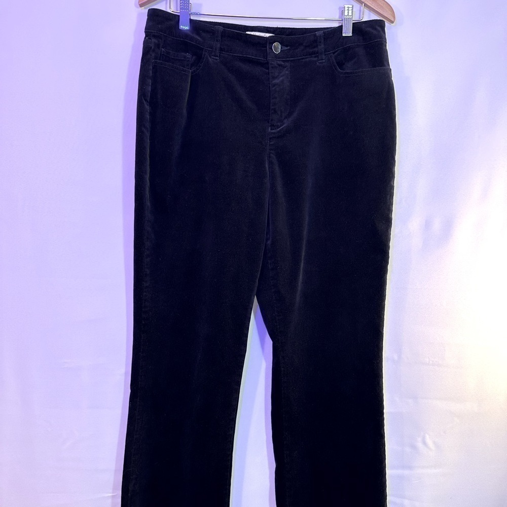 Coldwater Creek Natural Fit Black Velvet WideLeg Bootcut Cotton Trouser Pants 14